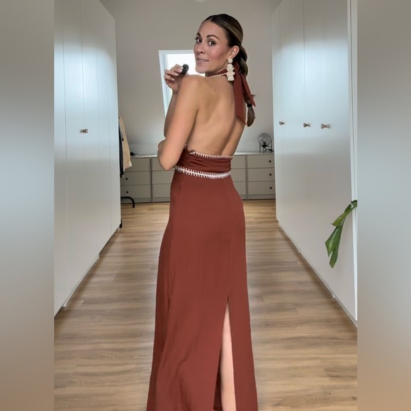 Zara Terracotta Embroidered Midi Dress - Picture 6 of 15